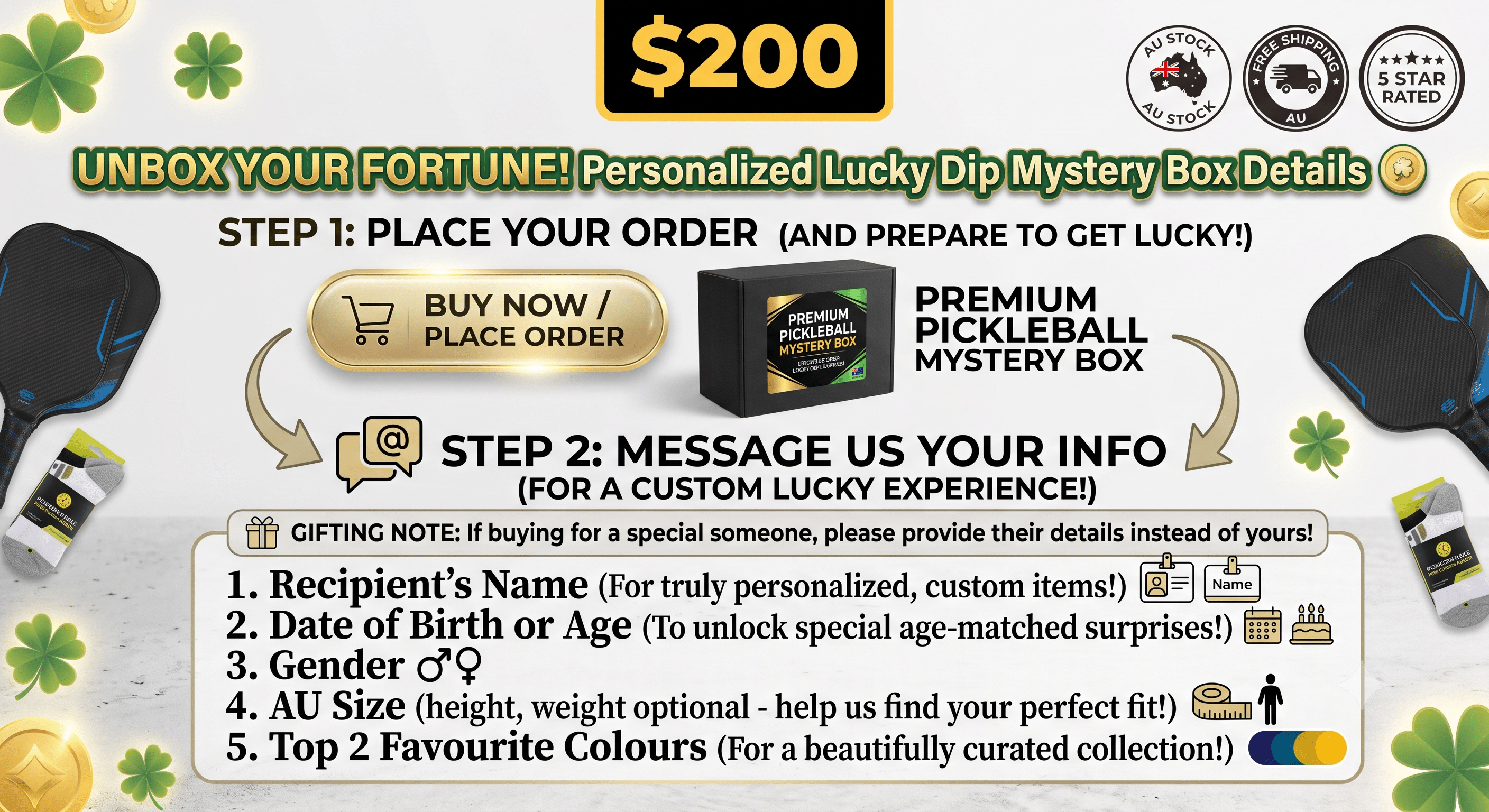 Premium Pickleball Mystery Box | Assorted Gear Lucky Dip Surprise | AU Stock - FCX