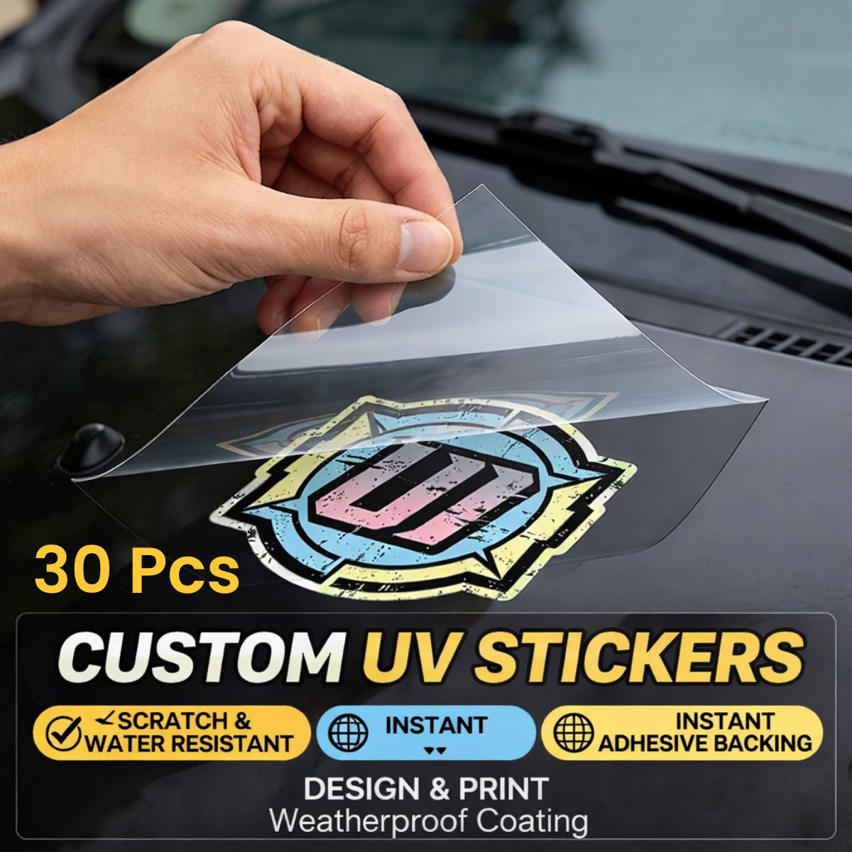 30x Custom UV DTF Stickers, Weather - Resistant, Glossy, 30 Pcs (Instant Application) - FCX