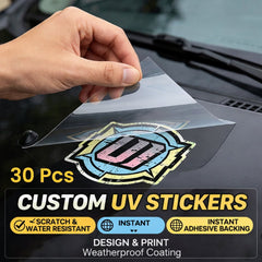 30x Custom UV DTF Stickers, Weather - Resistant, Glossy, 30 Pcs (Instant Application) - FCX
