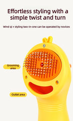 Cute Duck 2-in-1 Pet Hair Dryer & Grooming Brush | Low-Noise Portable Blower for Dogs & Cats