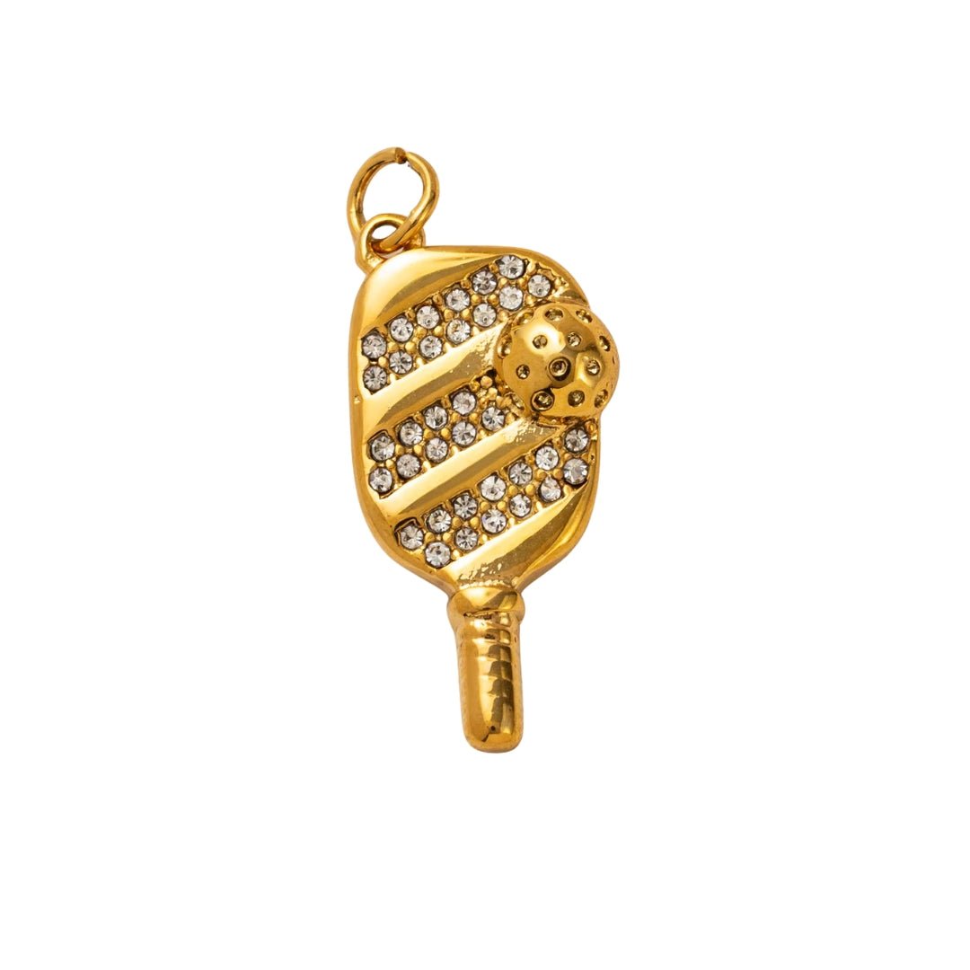 Pickleball Paddle Charm Pendant – 18K PVD Gold Stainless Steel Pickleball Jewelry | Hypoallergenic Sports Charm - FCX
