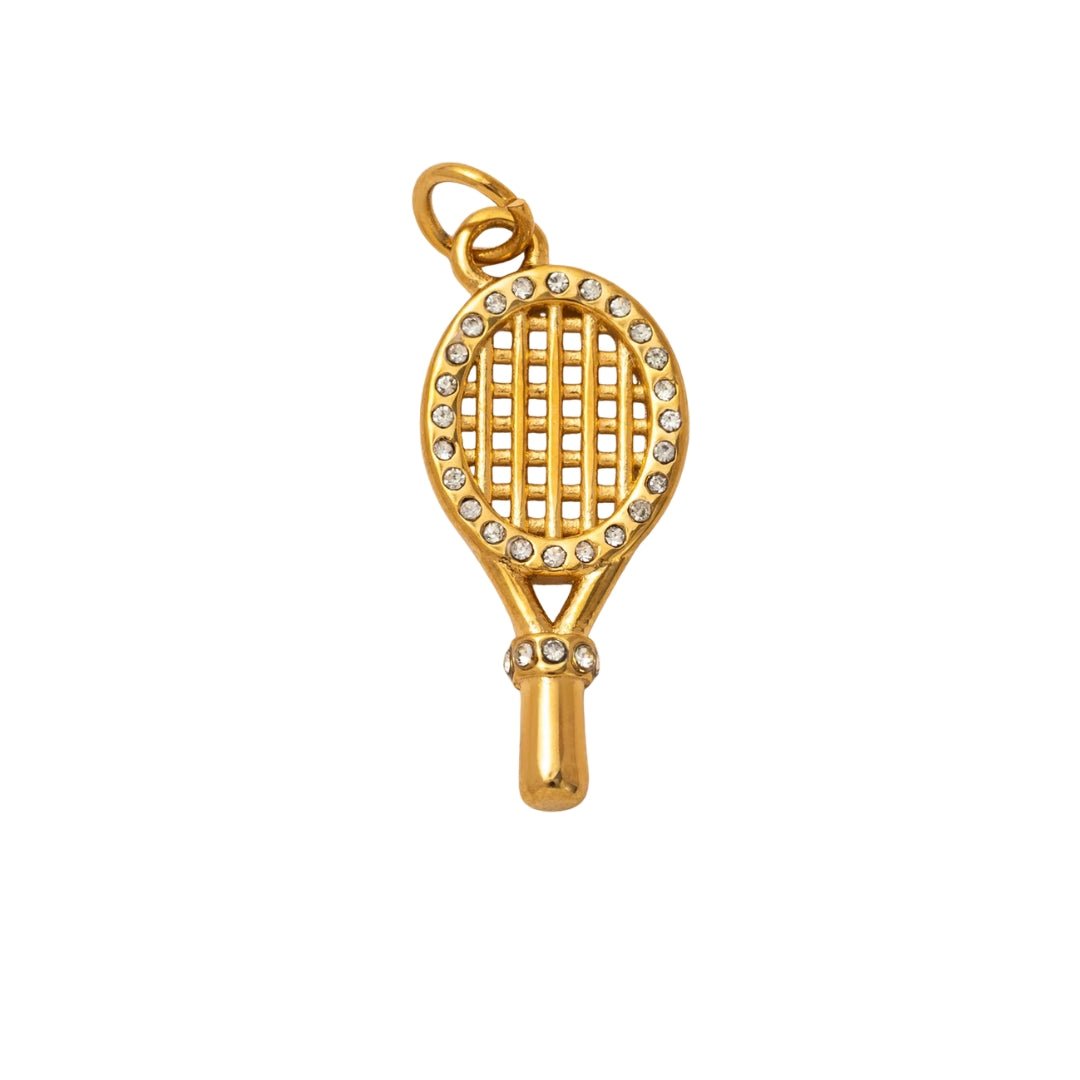 Tennis Racket Charm Pendant – 18K PVD Gold Stainless Steel Sports Charm | Hypoallergenic Tennis Jewelry - FCX