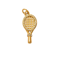 Tennis Racket Charm Pendant – 18K PVD Gold Stainless Steel Sports Charm | Hypoallergenic Tennis Jewelry - FCX